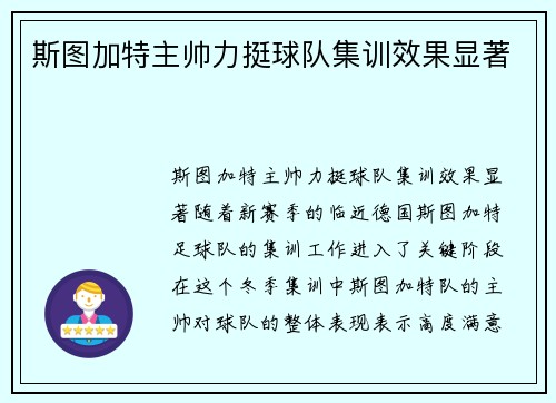 斯图加特主帅力挺球队集训效果显著