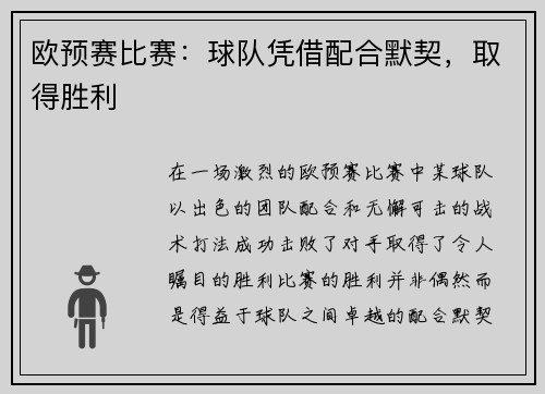 欧预赛比赛：球队凭借配合默契，取得胜利