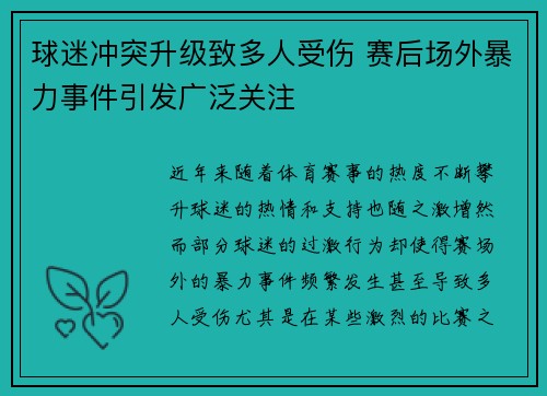 球迷冲突升级致多人受伤 赛后场外暴力事件引发广泛关注