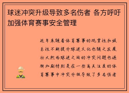 球迷冲突升级导致多名伤者 各方呼吁加强体育赛事安全管理
