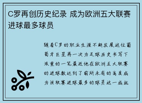 C罗再创历史纪录 成为欧洲五大联赛进球最多球员