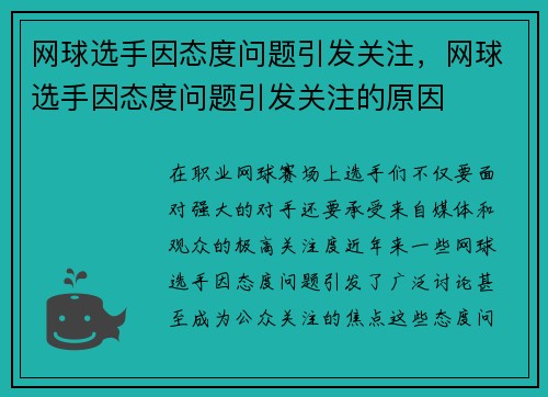 网球选手因态度问题引发关注，网球选手因态度问题引发关注的原因
